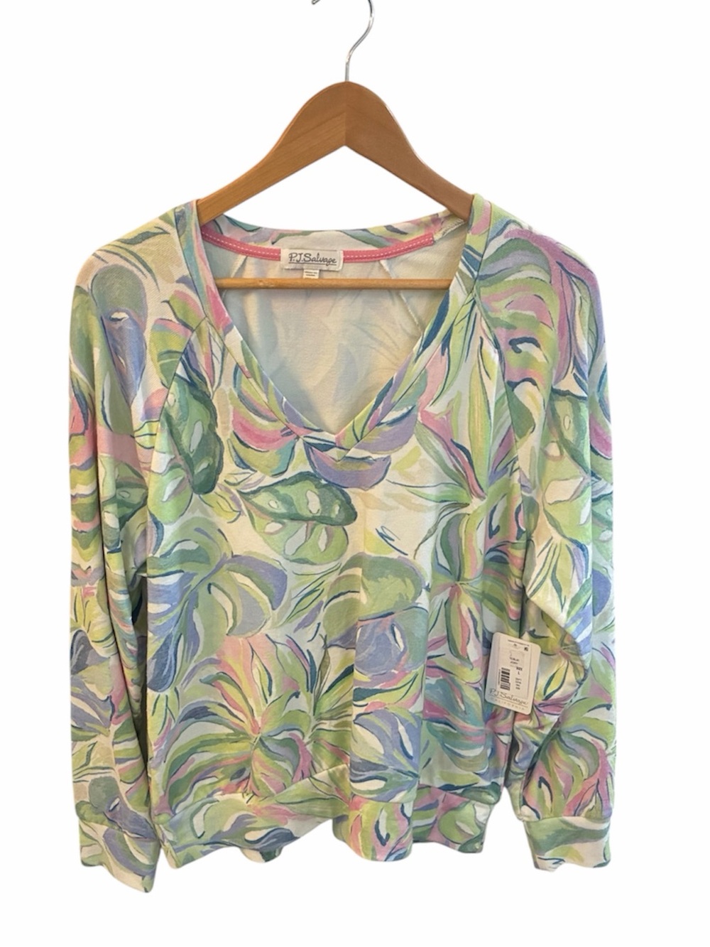 PJ Salvage "Cool Breeze" long-sleeve top palm leaf print V-neck NWT SZ L